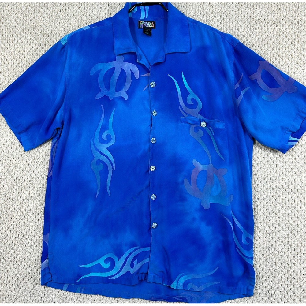 Tropical Tantrum Hawaiian Shirt Mens XL Blue Short Sleeve Button Up Sea Turtle